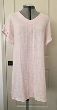 Valentina Naldi Made In Italy Blush Pink Embroidered 100% Linen Shift Dress L