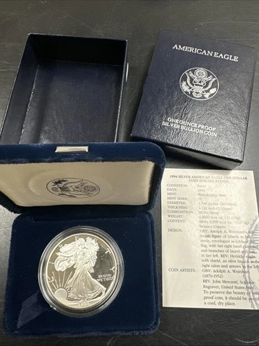 1994-P Proof $1 American Silver Eagle Bullion w/Box & COA