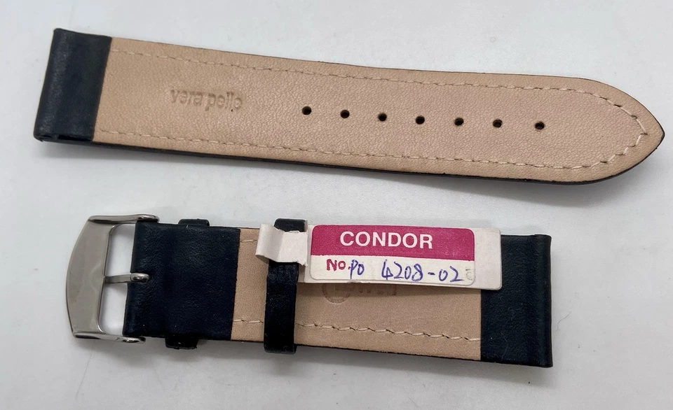 Новый ремешок для часов CONDOR Lowell черная кожа 22 мм ушки серебряная пряжка прошитая - Изображение 2 из 4