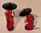 Vintage Pair Of Murano Chinese Glass Statues, Oriental Figures