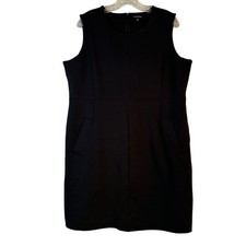 Lands End Black Sleeveless Ponte Sheath Dress Petite 18P Pockets Career Business