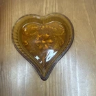 Vintage Indiana Glass Tiara Amber Heart Shaped Trinket Dish