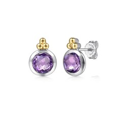 Sterling Silver 14 Yellow Gold 4.95ctw 7mm Round Faceted Amethyst Stud Earrings