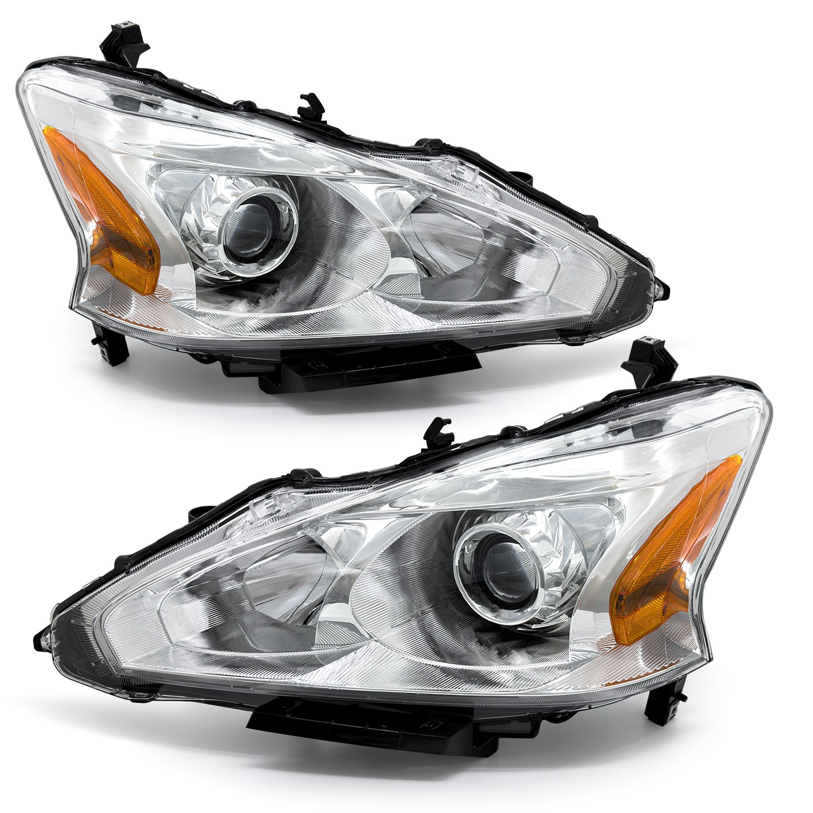 Pair Headlights For 2013-2015 Nissan Altima Sedan 4-Door Chrome Headlamps LH+RH