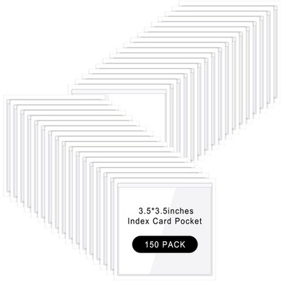 150 Pcs Self Adhesive Index Card Pockets Clear Label Holder Plastic Photo Sle...