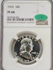 1955 Franklin Half Dollar Proof NGC PF68 CAC Sticker