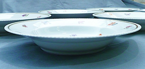 6 Suppenteller tiefe Teller, Perlrand Blumen Gold,Fraureuth,1920, 24 cm - Bild 5 von 7