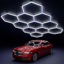 11 Hexagon LED Garage Light, Ultra-Bright 6500K Natural White, 11 Grids for Gara