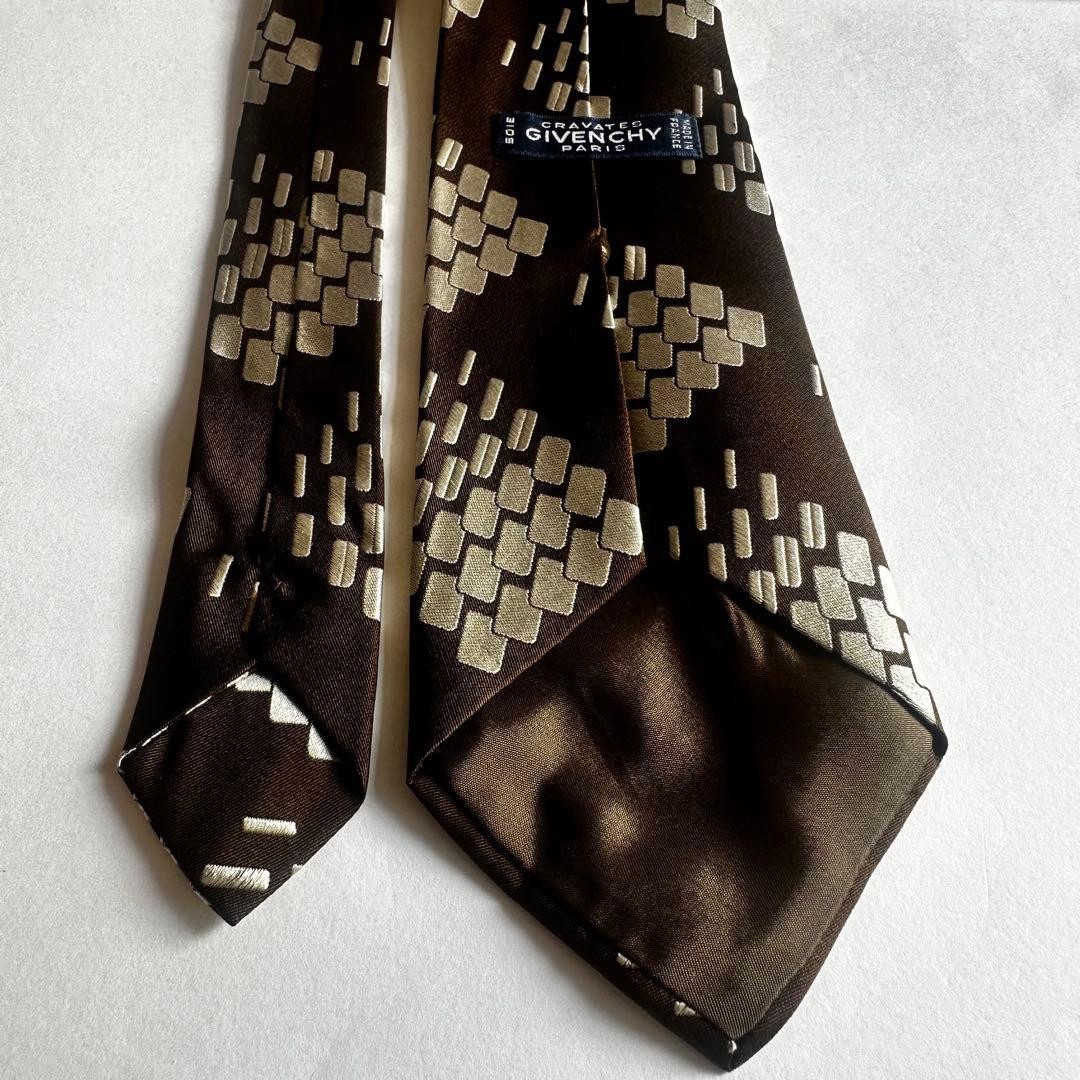 GIVENCHY Brown Beige Square Pattern Tie Silk - image 4