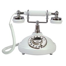 TelPal White Retro Corded Landline Phone - Vintage Old Fashioned Rotary Dial