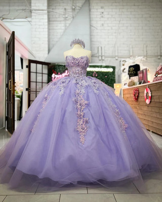 Lavender Quinceanera Dresses Strapless 3D Flower Birthday Party Ball Gown |  eBay