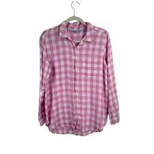Joules Jeanne Pink White Gingham Plaid Linen Shirt Preppy Cottage Womens 8 UK 12