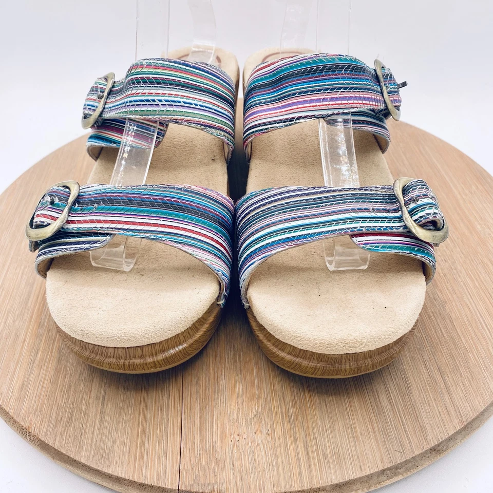 Sandalias Dansko Sophie para mujer 9 40 cuero azul doble correa deslizables peep Foto 2 de 4