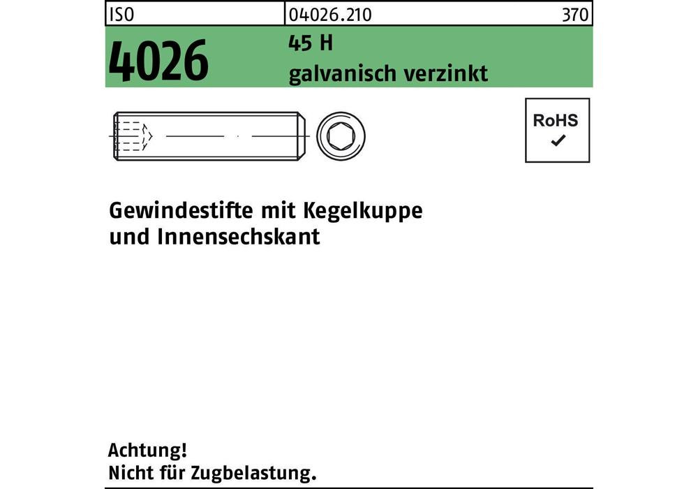 Reyher Gewindestift ISO 4026 Kegelkuppe/Innen-6-kant M 8 x 6 45 H гальванический ...