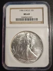 1986 American Silver Eagle $1 Dollar Coin One Troy Ounce 0.999 Fine NGC MS69
