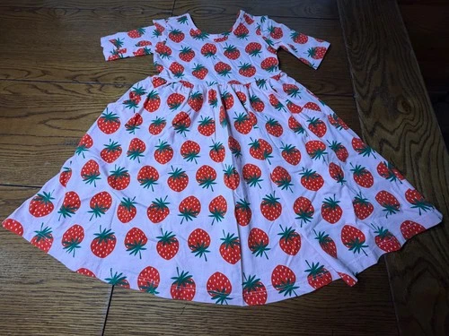 Hanna Andersson Pink Strawberry Skater Pocket Dress EUC Girls Size 120 ( 6/7 )