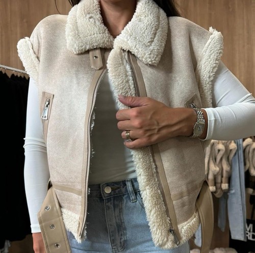Sherpa Winter Warm Faux Fur Vest Zip Up Sleeveless Jacket Coat with Pockets - Picture 4 of 5