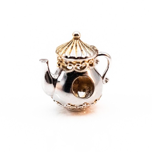 Teapot Sterling Silver Charm With Yellow Gold Plated Accents - Picture 2 of 5