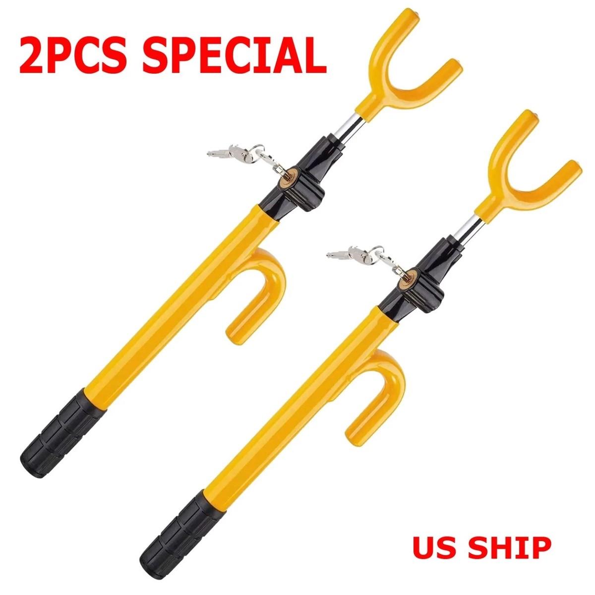 Universal Yellow Steering Wheel Lock – Twin Hook Anti-Theft Club For Car, Van, Truck, SUV