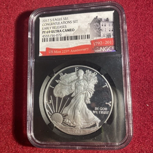 2017-S Silver Eagle NGC PF 69 Ultra Cameo Early Releases Congratulations Set