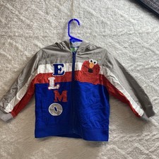 Sesame Street Elmo Kids Colorblock Hooded Jacket Blue Red Grey 4T