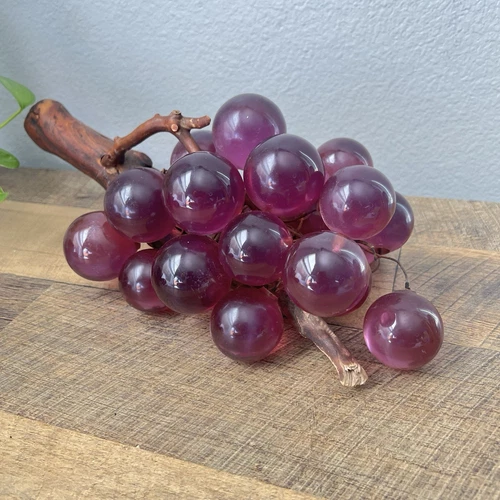 Large Purple Lucite Grape Driftwood Cluster Centerpiece MCM Vintage