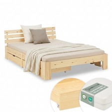 Lit double 120x200 en bois avec matelas et tiroirs – Lit adulte/ado Homestyle4u