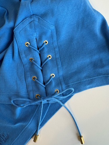 Lauren Ralph Lauren Women’s Blouse Size XL Blue Boat Neck Lace Up Side Nautical - Picture 7 of 9