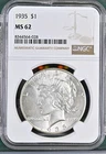 1935 Peace Dollar NGC Certified MS62