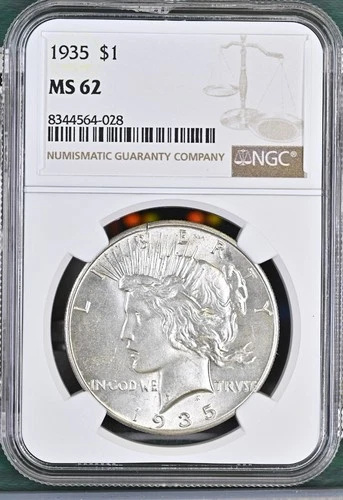 1935 Peace Dollar NGC Certified MS62