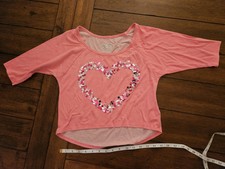 Girls JUSTICE sz 10 crop Heart top blouse short 3/4 sleeve top sequins