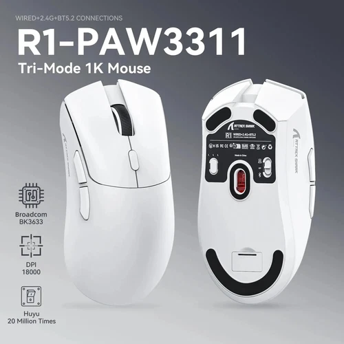 ATTACK SHARK R1 SUPERLIGHT Mouse with Tape, PixArt PAW3311 Gaming Sensor, BT/2.4