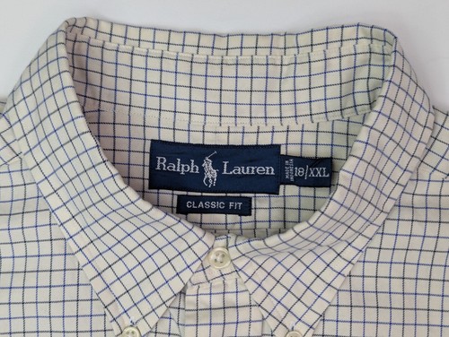 Vtg Ralph Lauren Classic Fit Check Flannel Shirt, Men 18-XXL (57x33) Ivory Blue - 第 5/11 張圖片