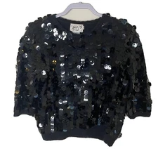VTG 80s GLORY 3 GLORIA FURMAN Embellished Black Short Sleeve Sweater Women’s S