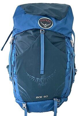 Osprey Ace 50 Kids Youth Backpack Night Sky Blue Hiking Pack w Rain Cover EUC eBay