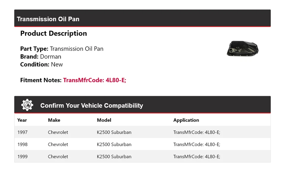 For 1997-1999 Chevrolet K2500 Suburban Dorman Transmission Oil Pan 1998 - Image 2 of 4