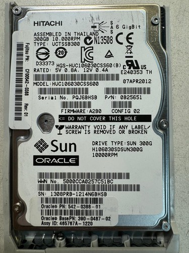 SUN 542-0388-01 390-0487-02 H106030SDSUN300G 300GB 10.0K RPM 6 Gb/s SAS 2 2.5" - Picture 3 of 8