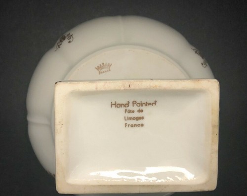 Plato Pedestal Dorado Vintage Limoges Francia Pintado a Mano Blanco + Oro Buen Estado - Imagen 5 de 11