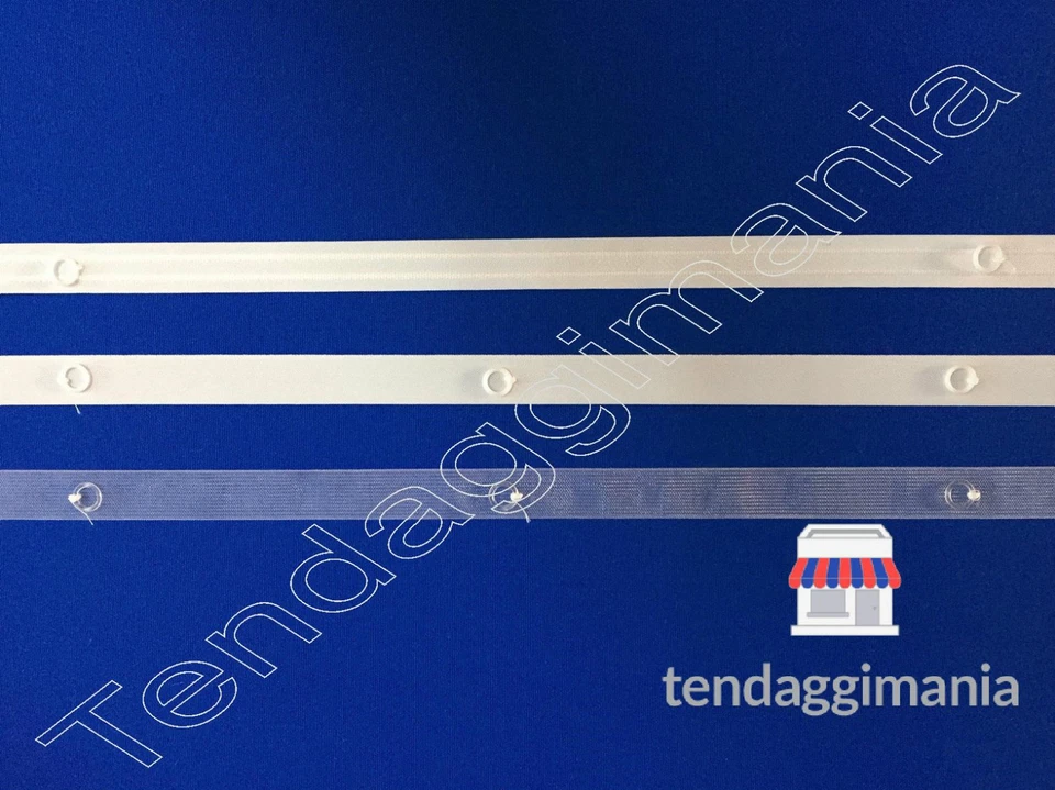 Fettuccia tenda pacchetto con anelli bianco termoadesiva arricciato trasparente