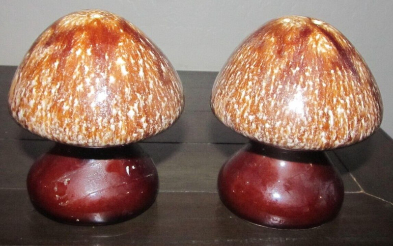 Mushroom Salt and Pepper Shakers Stoneware MCM Brown Drip Glaze Vintage