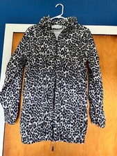 Nikki Jones Women’s Black White Leopard Simba Zip-up Jacket Size Small Hooded