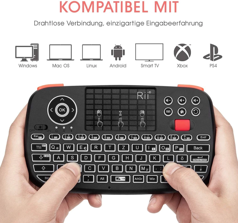 Tastatur Touchpad Mausrad Funk Mini Dualmodus Backlit PC Keyboard DE Rii i4 - Bild 4 von 4