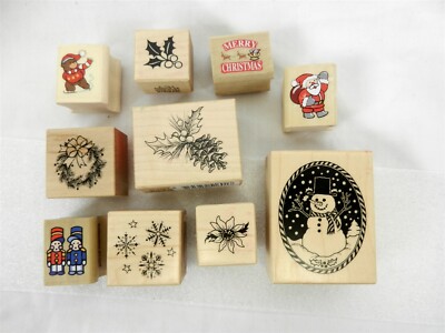 10Pc Asst Christmas Holiday Rubber Stamp Lot Petaluma Noteworthy 1 1/4''-2''  S17a