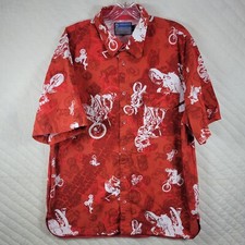 Rare Jnco Jeans Red Short Sleeve Button Down Shirt with Motorcycles Size Large