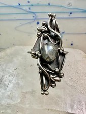 Long Labradorite ring size 6.75 sterling silver women
