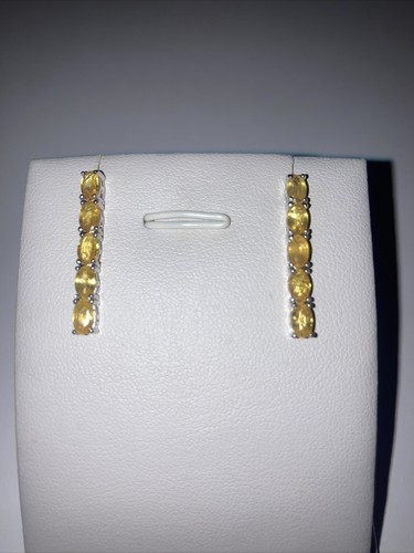 Natural Yellow Sapphire Drop Cluster 14k WGP Earrings - Picture 4 of 4