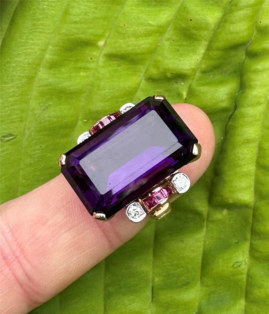 Art Deco 23 Carat Siberian Amethyst Ring Old Mine Diamond Art Deco 23 Carat Siberian Amethyst Ring Old Mine Diamond