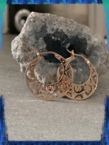 Créoles Ajourées Orientales Type Savoyardes Plaqué Or 18 Carats 750/000 - Imagen 5 de 6