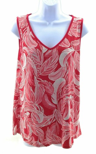 Rue Juju Womens Sleeveless Top Red and White Textured Leaf Pattern V Neck Small - Picture 6 of 12