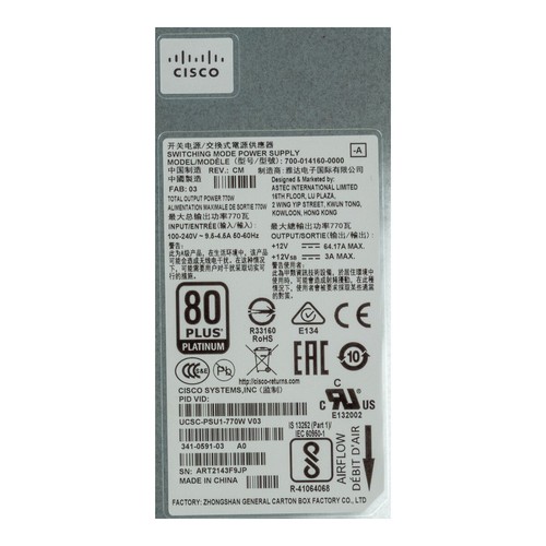 Serveur Alimentations Cisco 341-0591-03 770W 1U PSU 700-014160-0000 80+ Platinum - Photo 3/3